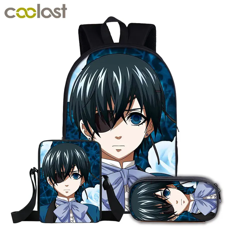 Hip Hop Japan Black Butler 3pcs/set 3D Print 3pcs/Set School Bags Laptop Daypack Backpack Inclined shoulder bag Pencil Case