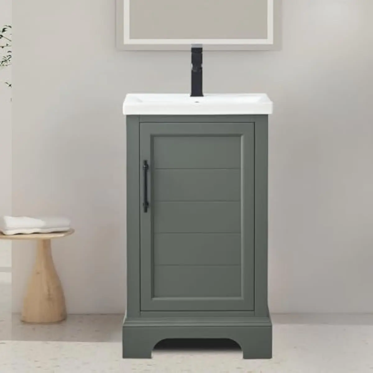 20 Inch Modern Single Sink Bathroom Vanity with Engineered Marble Top Soft Close Doors Matte Black Hardware Dovetail Drawers Wat