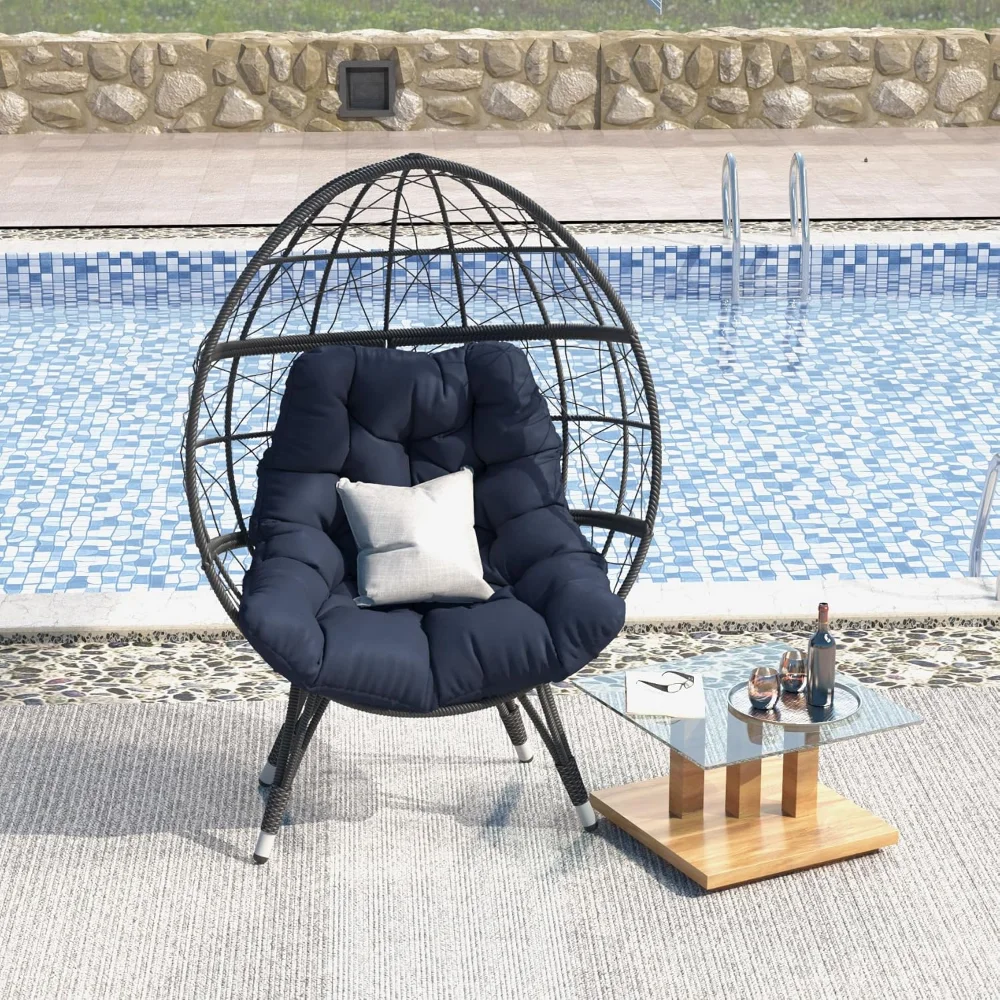 

Oversize Wicker Egg Chair, Outdoor Indoor Egg Basket Lounge Chair w Large Cushion for Patio Backyard Garden Living Room