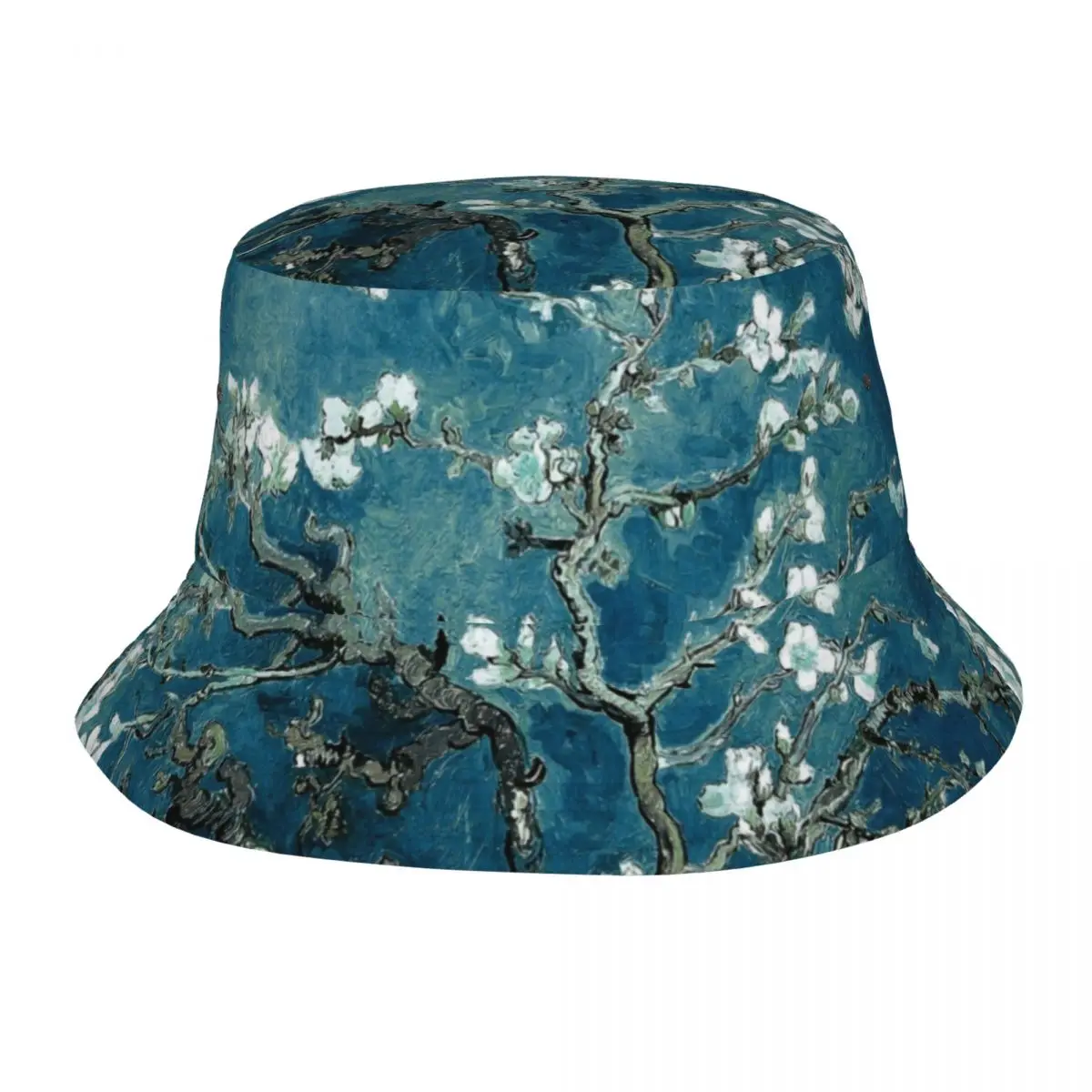 Custom Van Gogh Almond Blossoms Bucket Hats Men Women Flowers Painting Beach Sun Summer Fisherman Cap