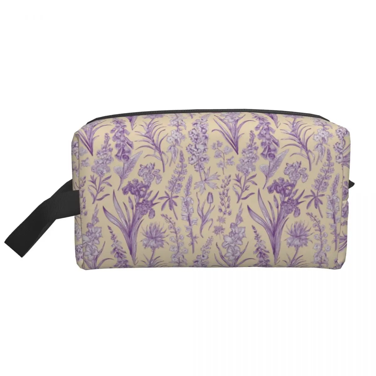 Flor roxa toile de jouy inspirado padrão saco de higiene pessoal moda maquiagem organizador cosméticos feminino armazenamento beleza dopp kit caixa