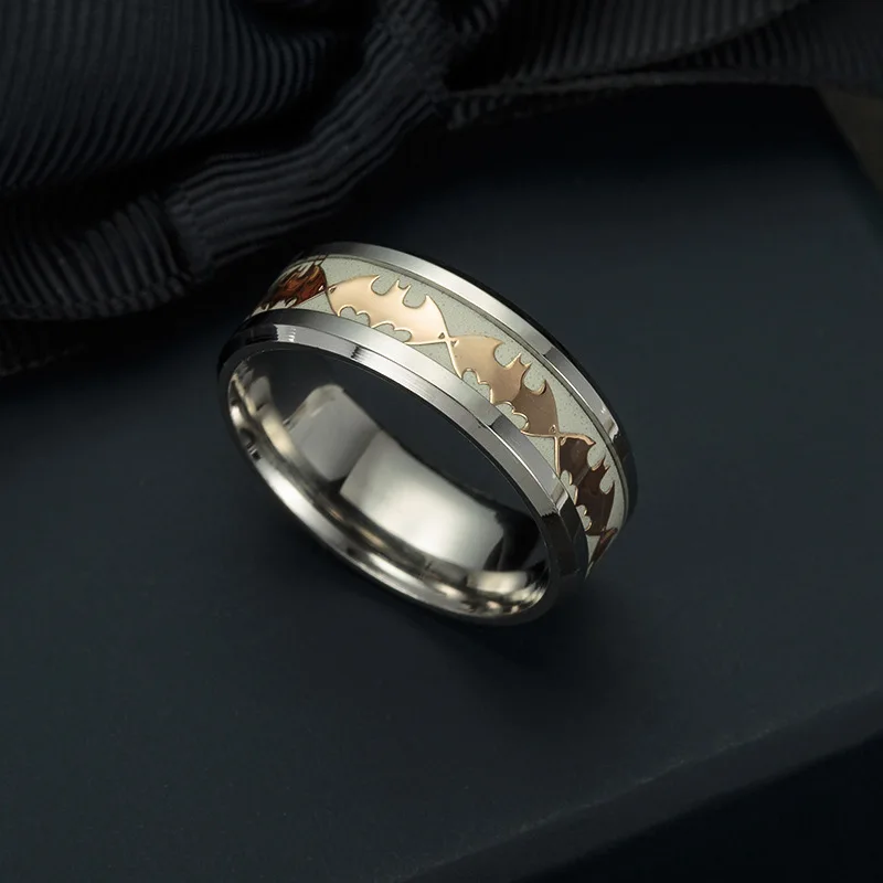 خواتم أصابع الخفافيش المضيئة من الفولاذ المقاوم للصدأ للرجال ، مجوهرات تتوهج في الظلام ، هدية عيد الحب ، الفرقة #2