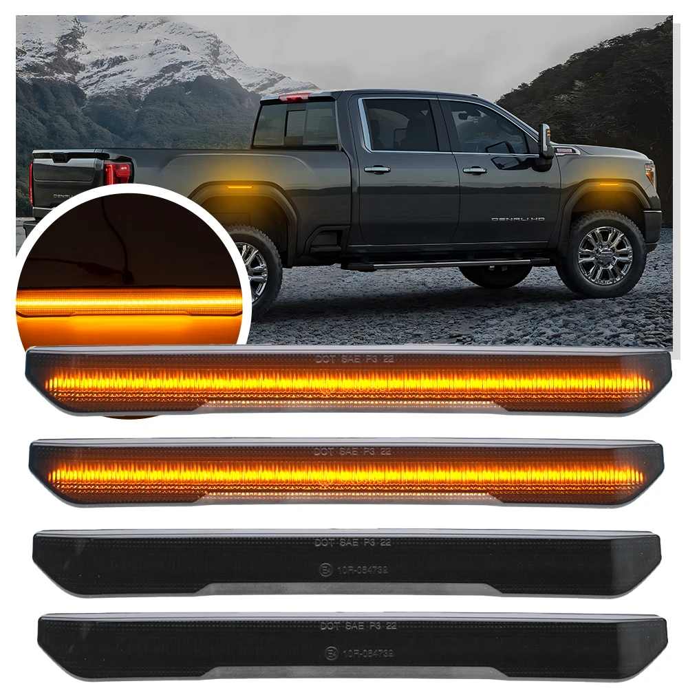 

4PCS LED Front＆rear Side Marker Light For 2020+ GMC Sierra 2500 3500 HD Canyon Fender Blinker Signal Light Side marker Lamps
