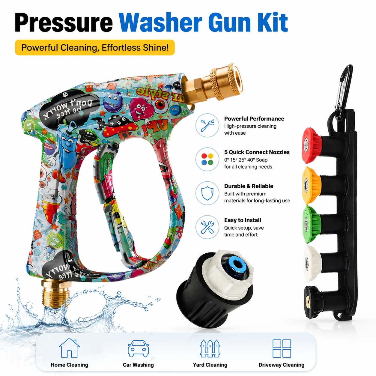 2026 New Arrival Household Painted High Pressure Gun Combo with Nozzles, Stable Base & Bosch Fitting for Daily Outdoor Cleaning