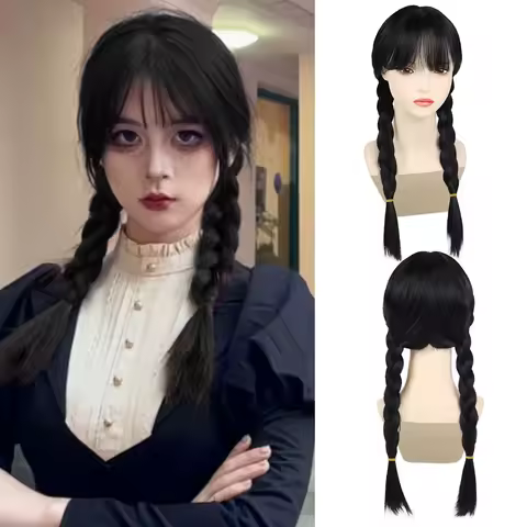 Black Cosplay Wigs Synthetic Long Braided Pigtail Wig for Women Anime Costume Wig Carnival Dress Up Party Movie TV Coser