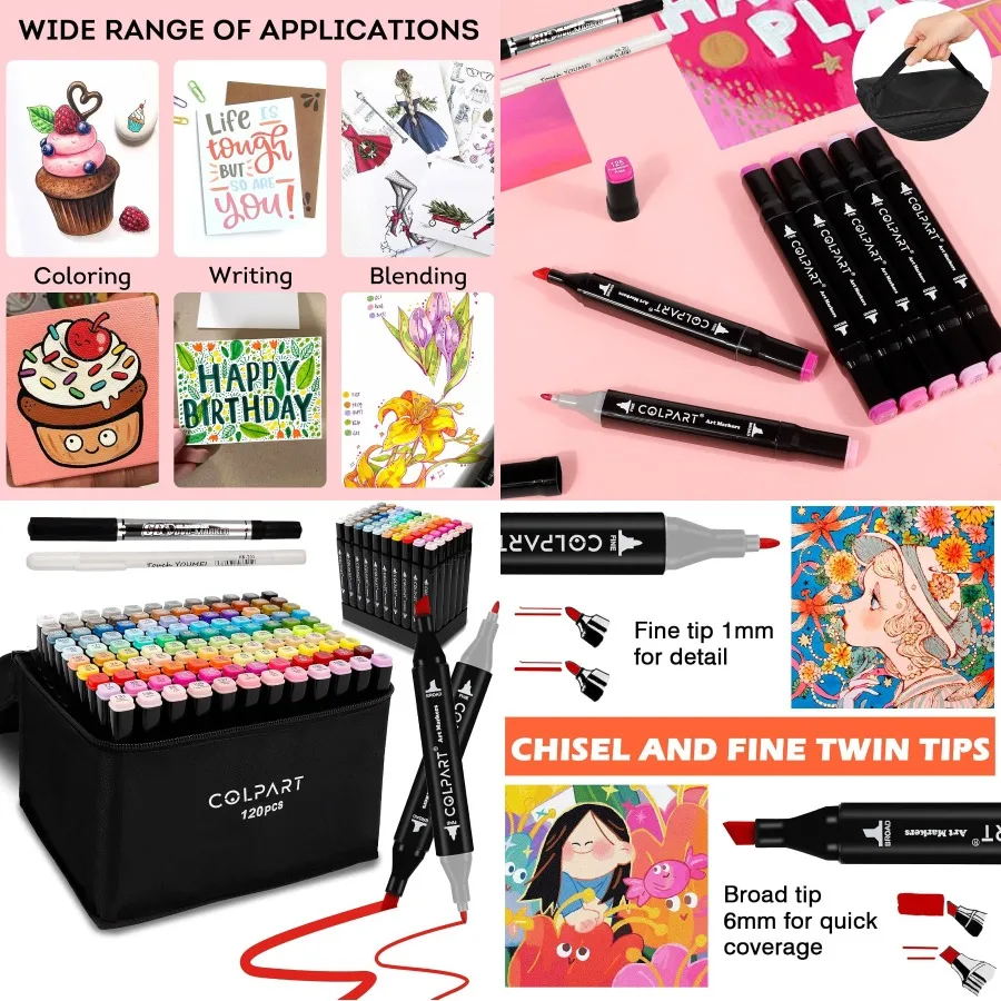 

120 Colors Alcohol Markers Set with Dual Tip Design for and Adults Includes Pen Holder and Storage Case Ideal for Painting Colo