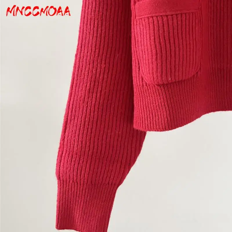 MNCCMOAA-Women\'s Long Sleeve Button Knitted Sweater, Loose Cardigans, Chic Fashion, Casual Pockets Outwears, High Quality, 2024