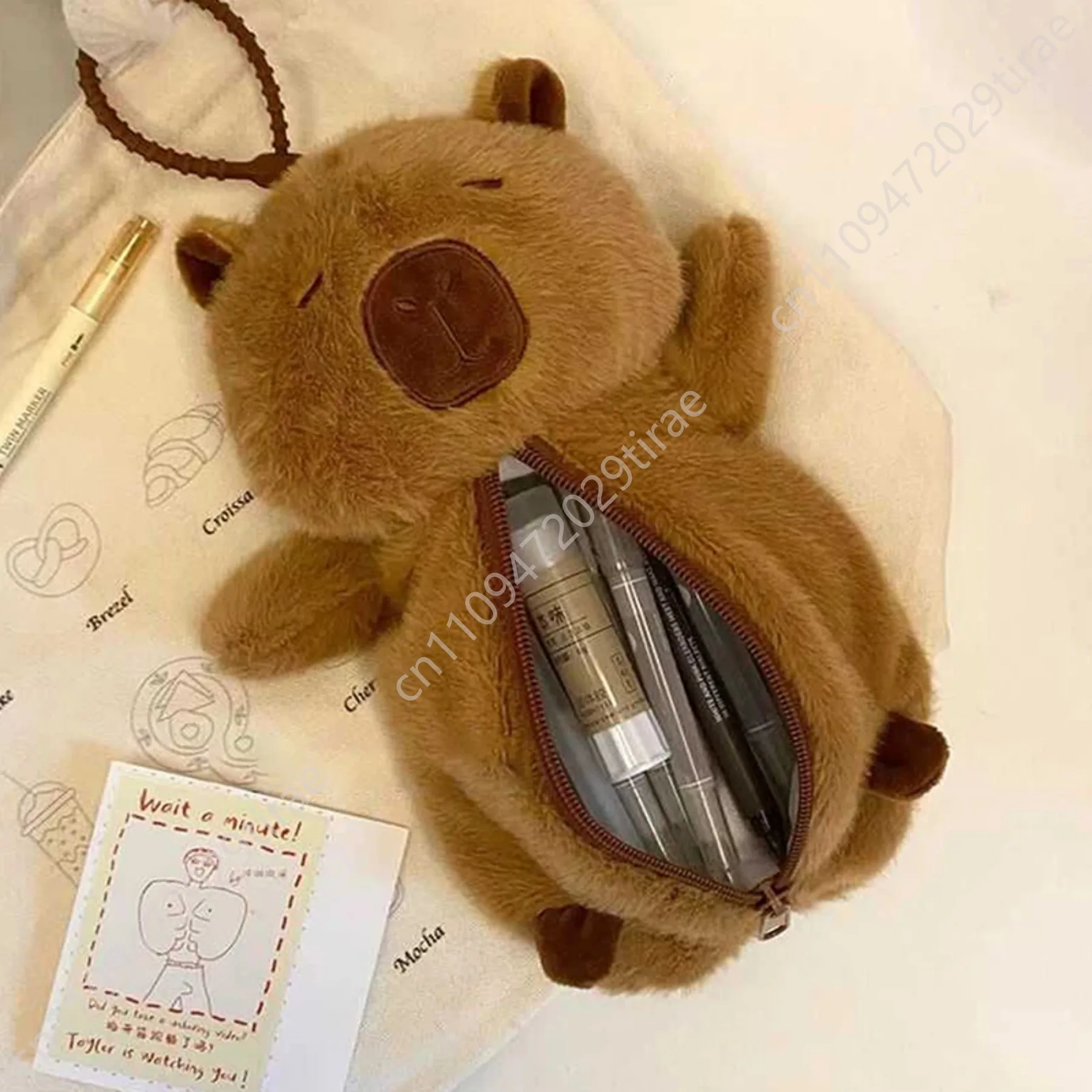 Tempat Pensil Kain Capybara Tas Pensil Multifungsi Hadiah Kreatif untuk Kantor Sekolah