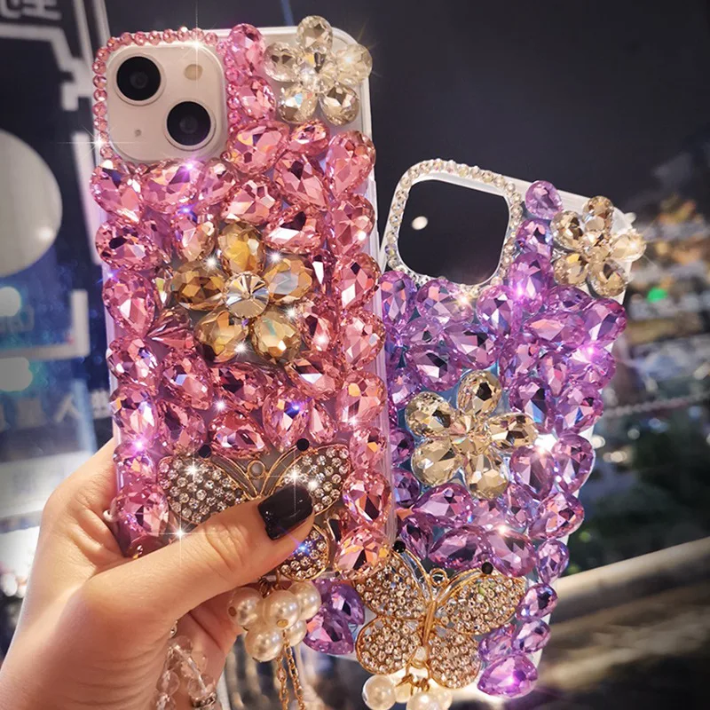 voor iPhone 15 Pro Max roze hoesje, voor iPhone 14 Pro Max hoesje, 16, 16 Pro, 16 Pro Max, diamanten telefoonhoesje, met armband, glitter