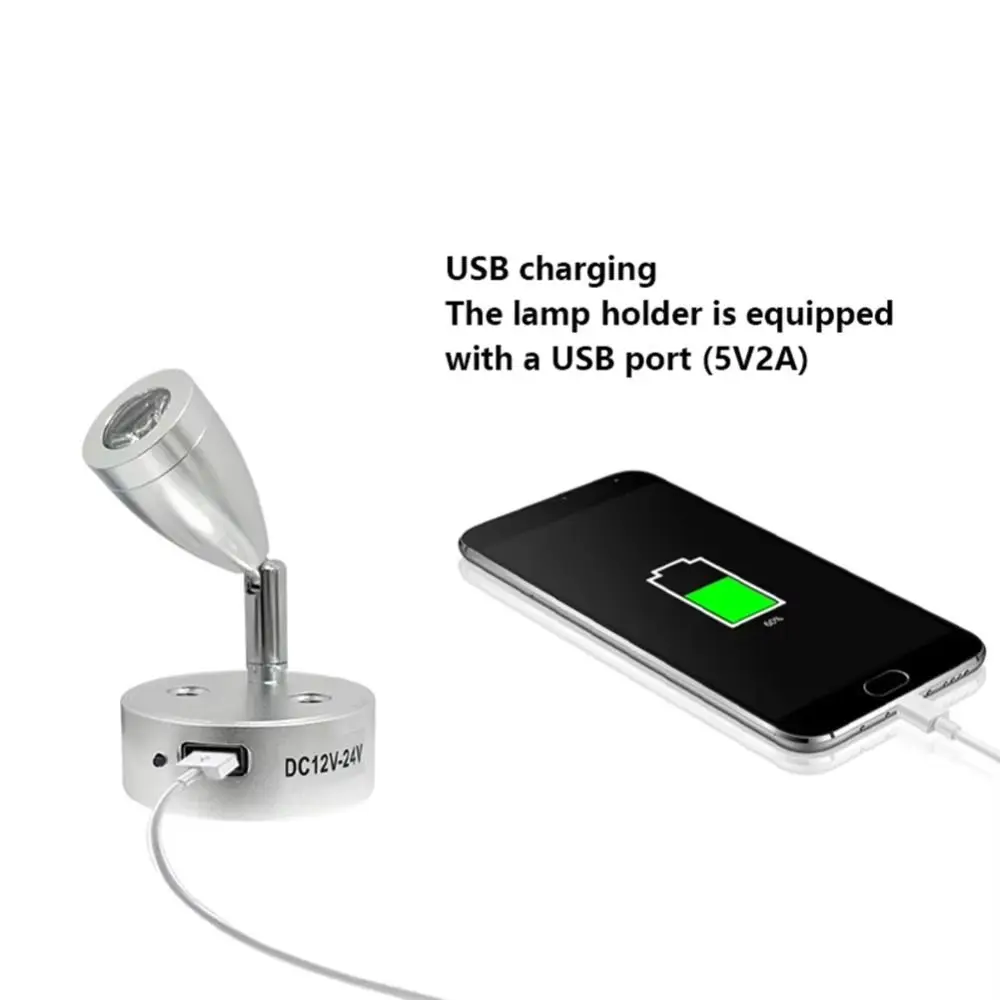 Portable Light USB Powered LED Reading Light 3 W LED Bedside Lamp RV Light 12-24 V Wall Mount Motorhome Light Boat Interior