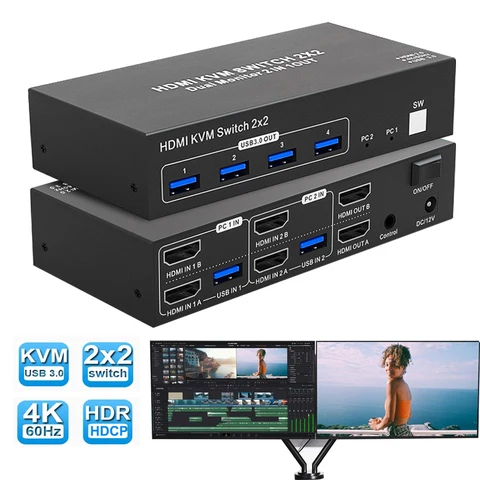 2X2 KVM Switch Dual Monitor 4k 60Hz HDMI 2.0 KVM Switch Extended…