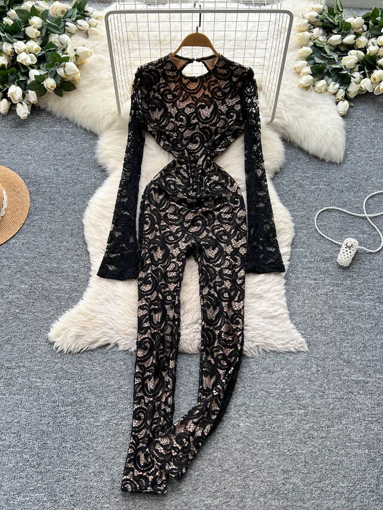 

Lace Hollow out Ba Bodysuit Women's High Waist Long Pants Straight Cut Commute Sle Bodysuit Summer 2025 Online Exclusive