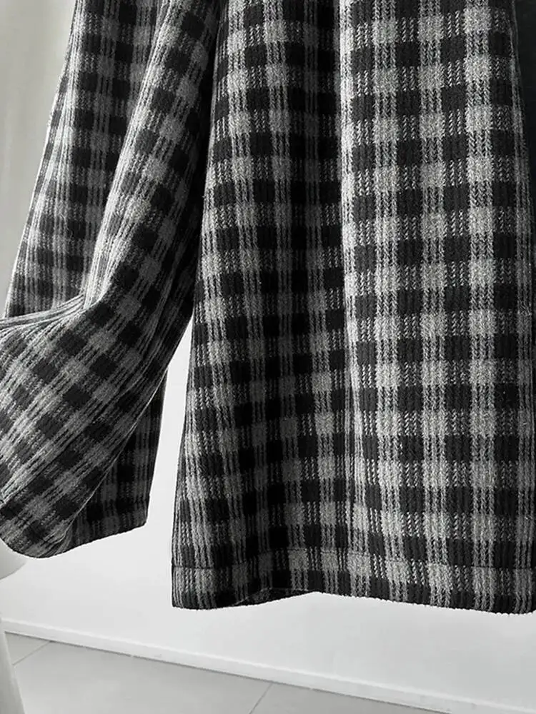 EAM Plaid High Elastic Waist Wide Leg Ankle Length Vintage Pants New Trousers Women Fashion Tide Autumn 2026 30A4051