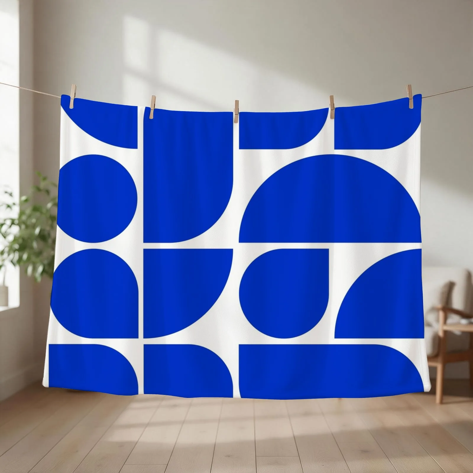 Minimal Geometric Shapes 05 Abstract Art Mid Century Bauhaus Inspired Persian Blue Throw Blanket Blankets For Sofas Blankets