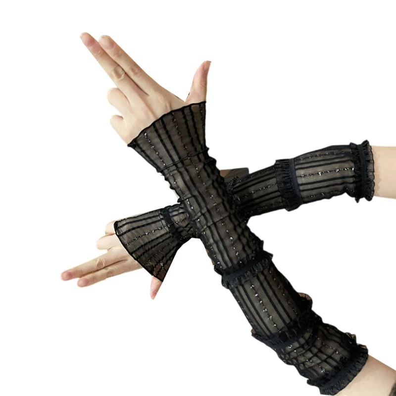 Arm Sleeves for Beach Getaways Holiday Sunproof Gloves with Pleated Lace Trim Women Elastic Driving Long Sunproof Gloves