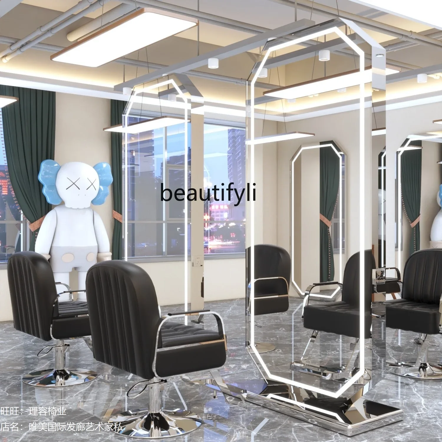 Barber Shop Dressing Table for Hair Salon Single Double-Sided Hair Salon Wall-Mounted Full Body Hair Cutting Mirror Floor