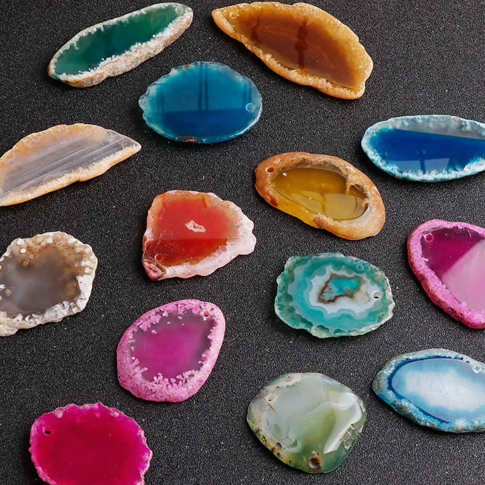 

Natural Agate Slice Pendant Necklaces, Dyed Geode Slice Adjustable Braided Rope Jewelry for Women Men