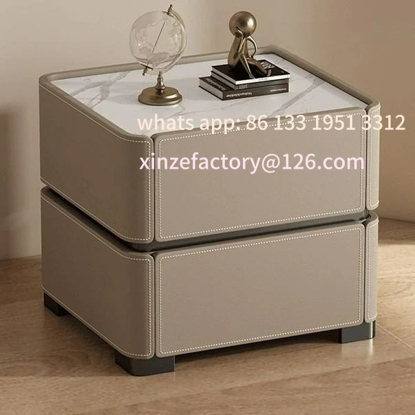 

Customizable leather solid wood bedside table light luxury high-end bedside table home bedroom creative storage cabinet