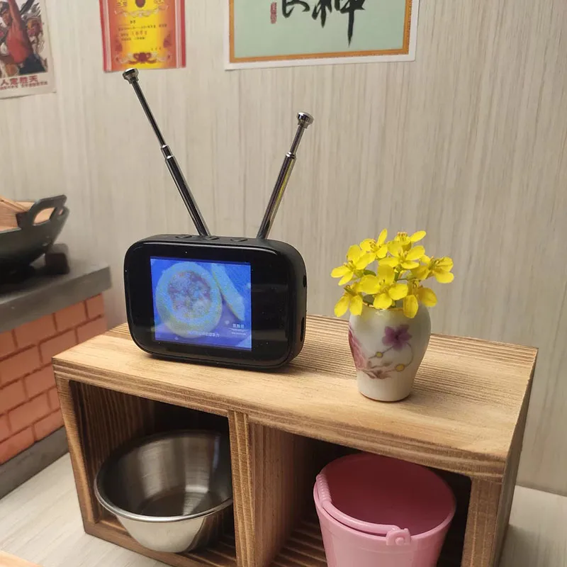Mini Dollhouse TV Model Customizable Content Scene Television Toy Miniature Furniture for Kitchen Doll House Decor