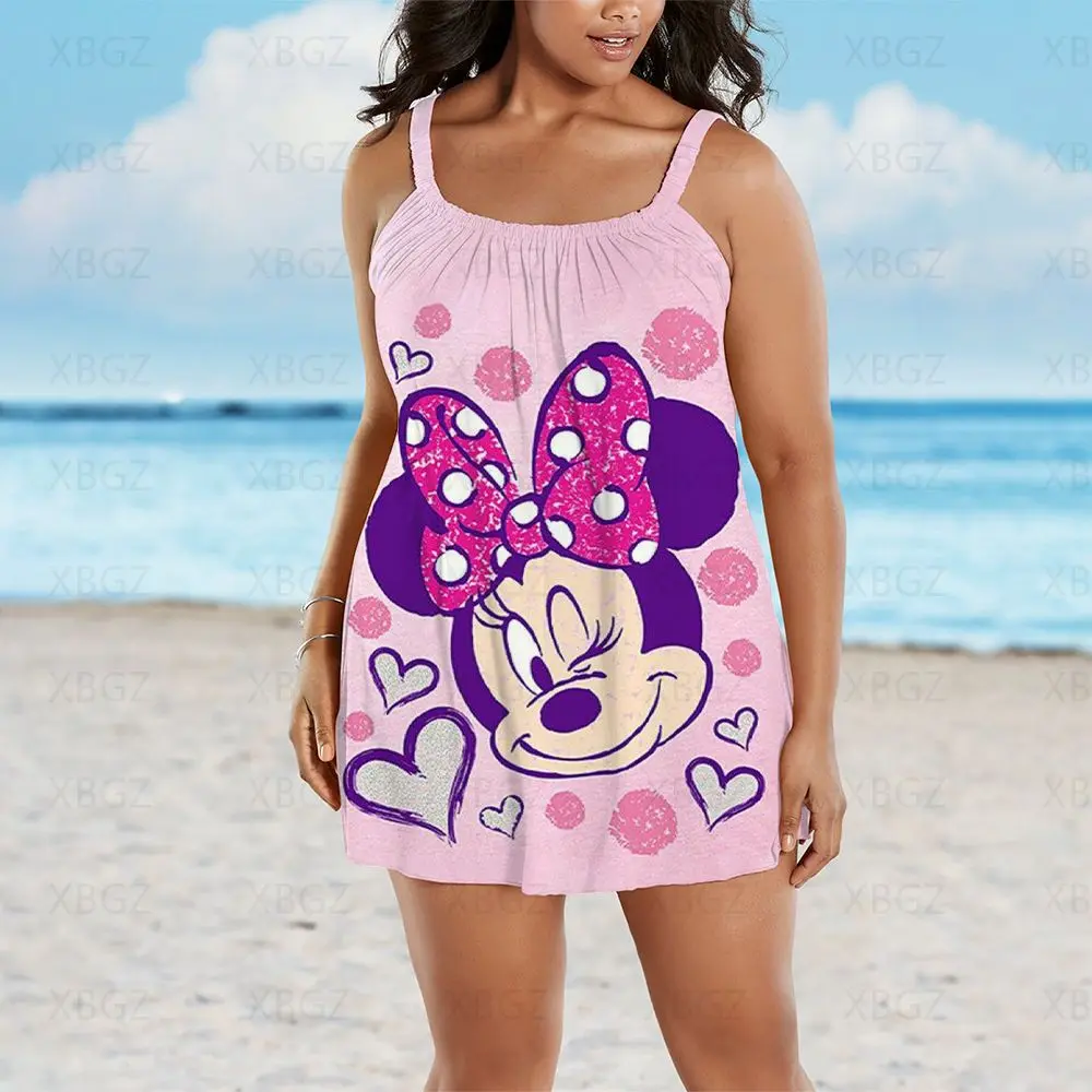 Sleeveless Plus Size Summer Outfits Dresses Cartoon Women's Free Shipping Mickey Woman 2022 Loose Sling Beach Dress Boho Sexy