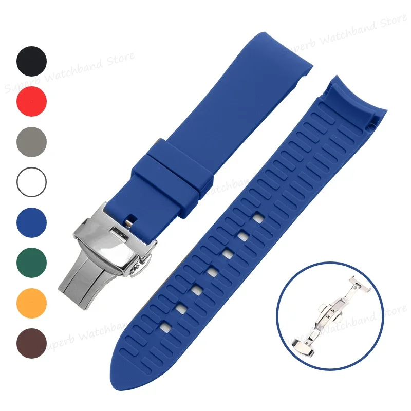 18/19/20/21/22/24mm Silicone Watchband Curved End Bracelet for Rolex Water Ghost Watch for Seiko Rubber Strap Butterfly Buckle