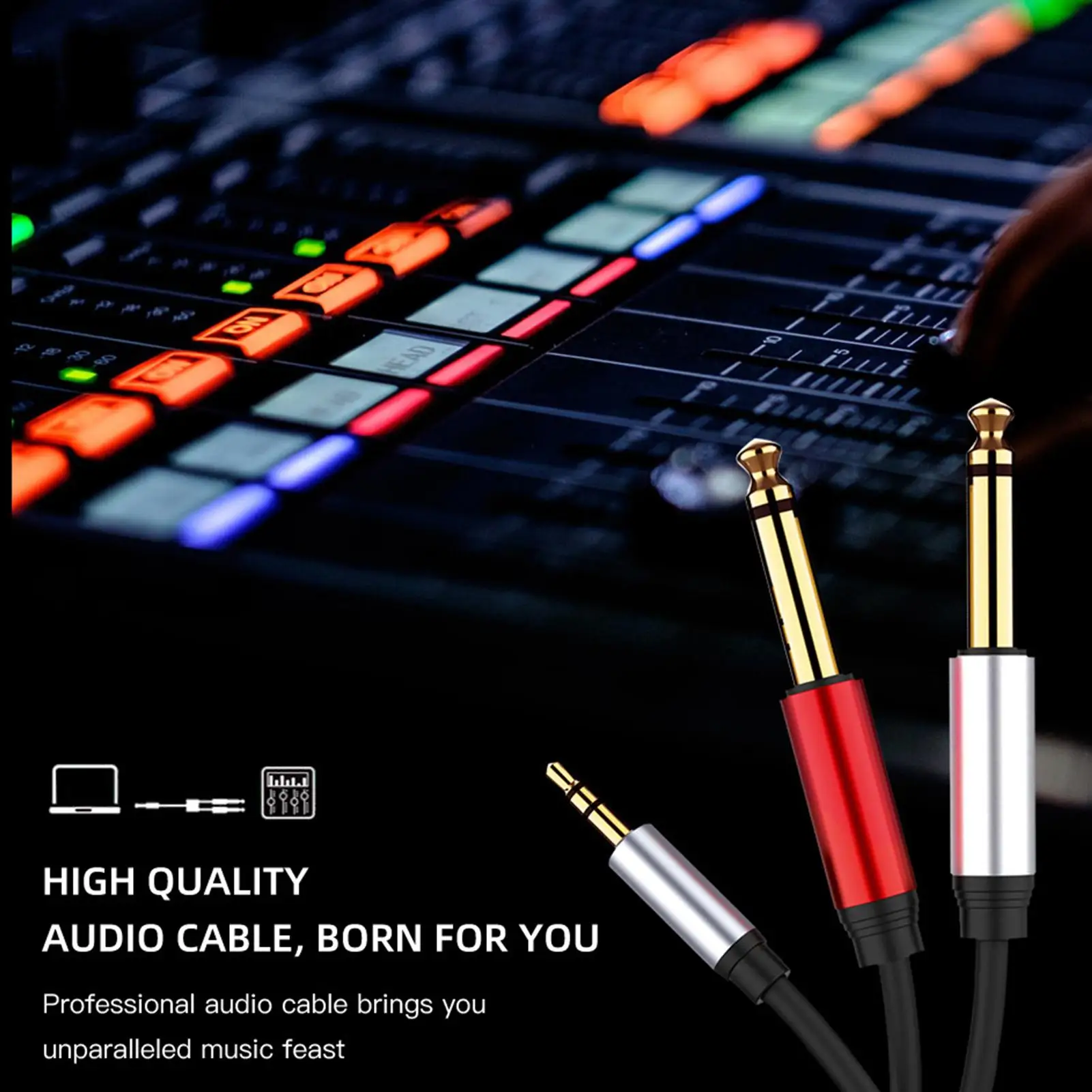 3.5mm To Two 1/4 Inch Cable Phone To Amplifier Cable Two 1/4 Inch Reinforced Jacket 1.5m Design For Live Performance Keyboard