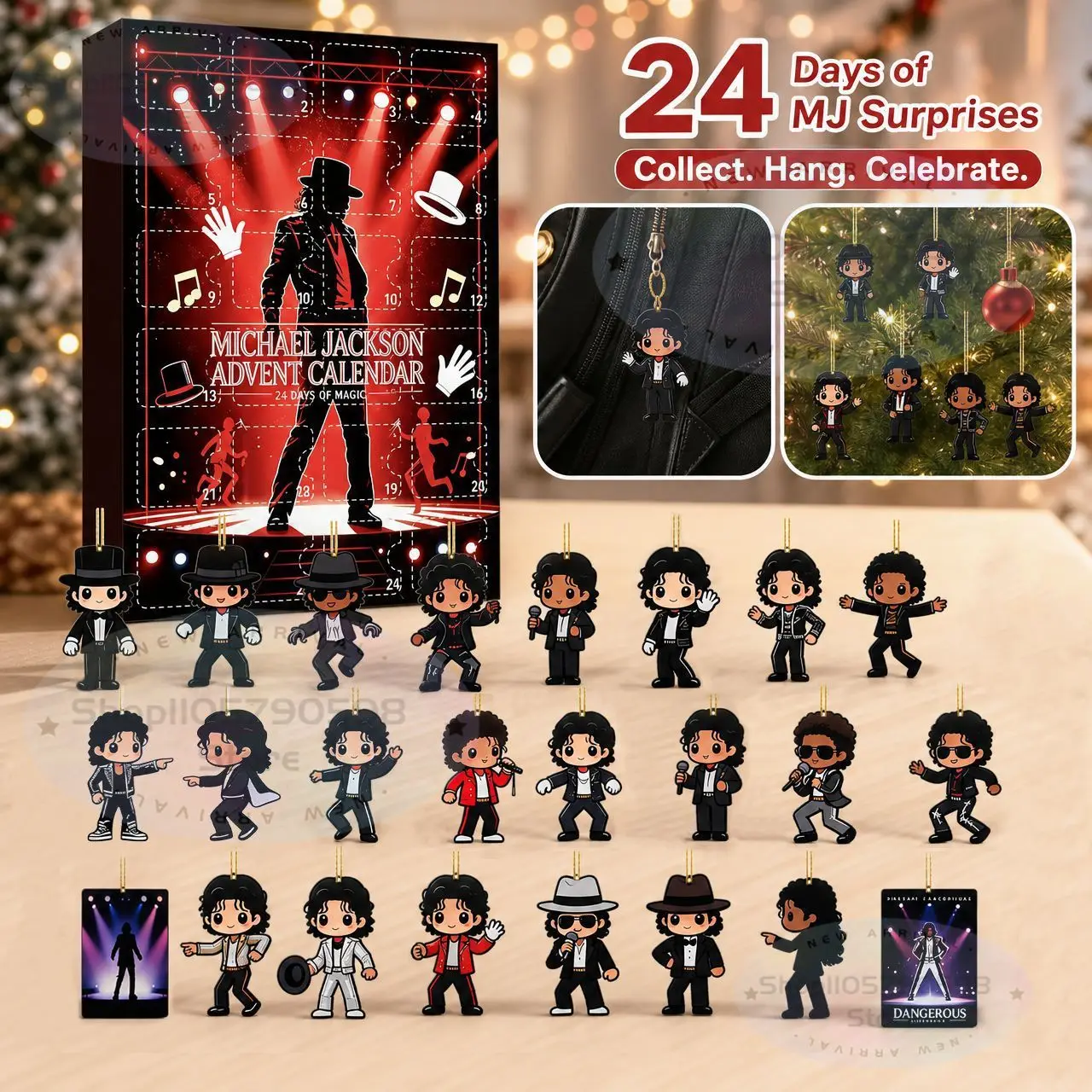 Michael Jackson Christmas Advent Calendar with 24 Collectible Acrylic Hanging Ornaments, Holiday Countdown Surprise Gift Box