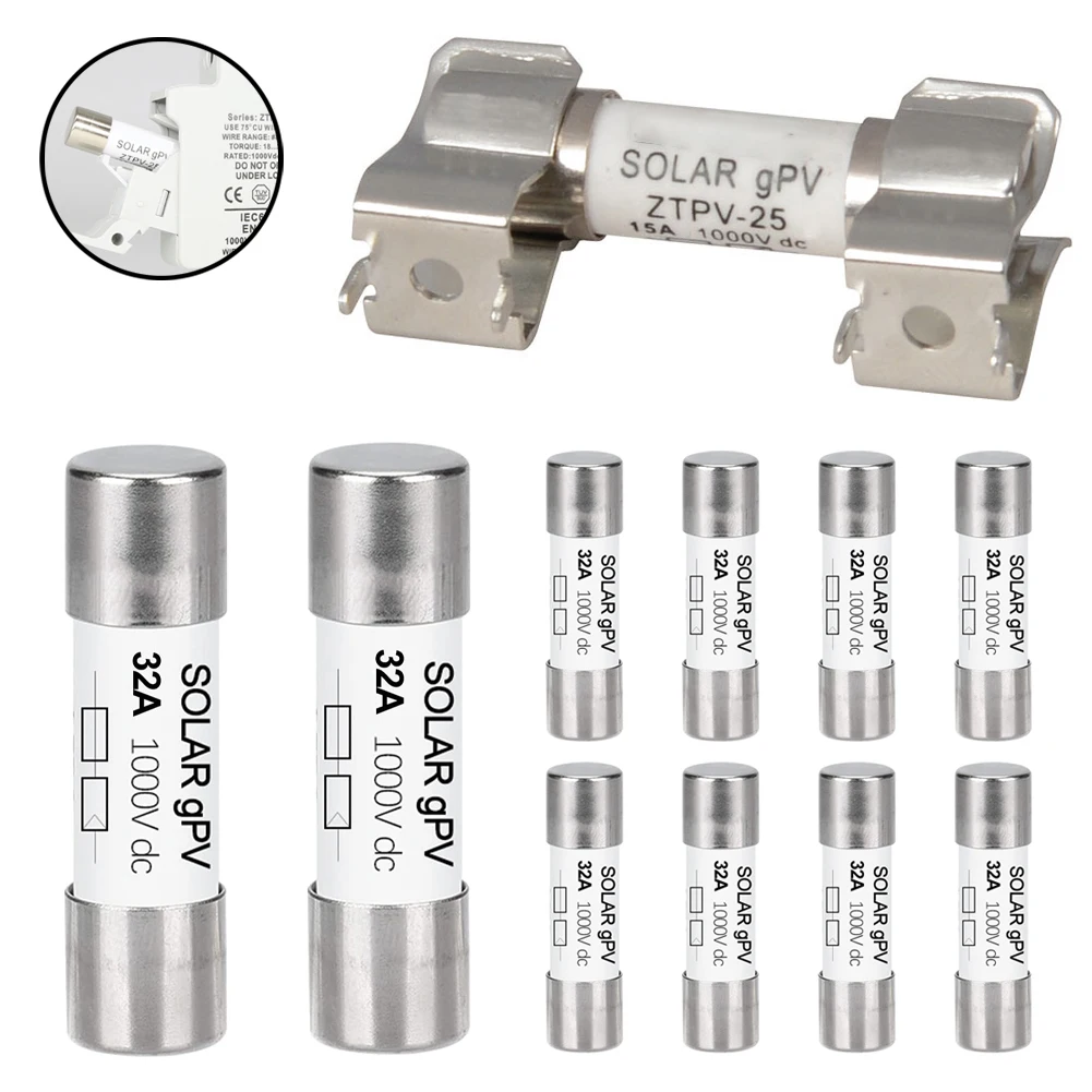 Pack Of 10 PV Fuse DC1000V 10x38mm Fuses High Voltage Fuse Tube Flash Fine Fuse Suitable For All Photovoltaic Applications