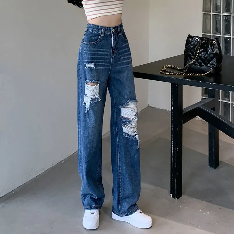 Đầm Jeans Nữ Năm 2022 Của Trực Tuyến Mới Phổ Biến Rời Cao Cấp Ống Rộng Skinny Dạo Phố Cao Cấp Lau Quần Mùa Hè Rộng chân Váy Jeans