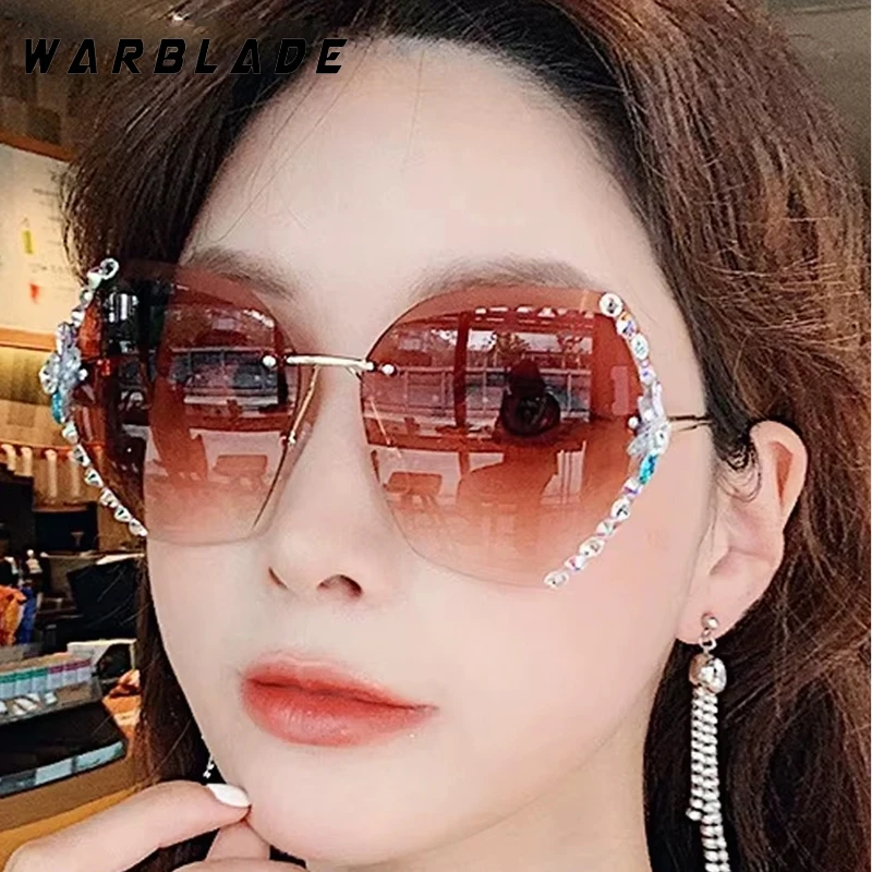 

Luxury Brand Design Eyeglasses Vintage Rimless Rhinestone Sunglasses Women Men Street Photography Travel Sun Glasses UV400 Очки