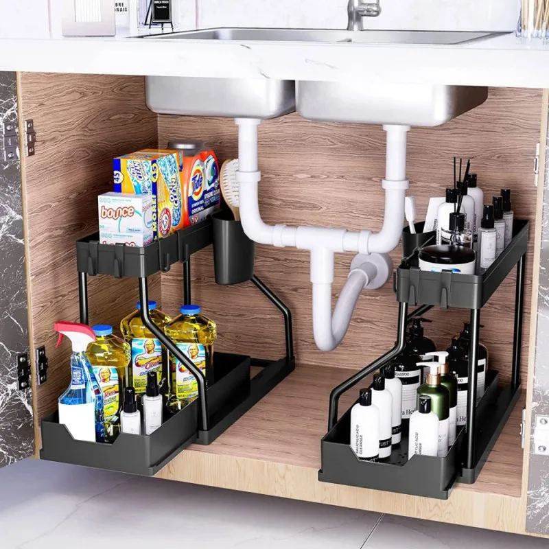 Kitchen Under Sink Storage Organizer 2 Tier Drawer Multipurpose Rack Cabinet Under Sink Storage Rack Bathroom Organizer Shelves