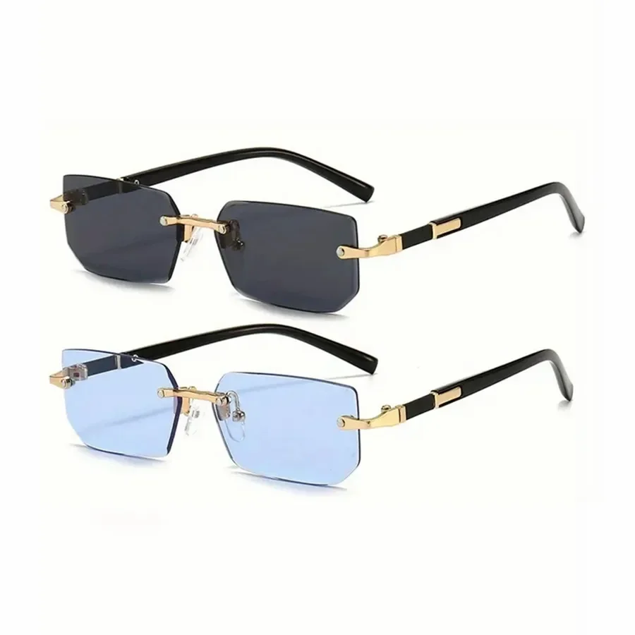 

New Rectangle Rimless Sunglasses Fashion Popular Women Men Shades Small Square SunGlasses for Female Male Summer Traveling