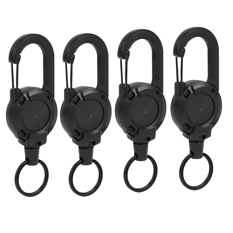 

4Piece Retractable Badge Holder Retractable ID Badge Reel Heavy Duty Reel Clips (Black)