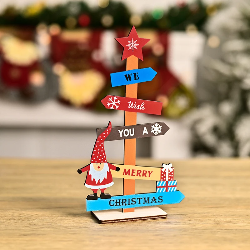 Wooden Christmas Tree Handmade DIY Christmas Party Tabletop Ornaments Cartoon Colorful Xmas Tree New Year Home Decoration Gift