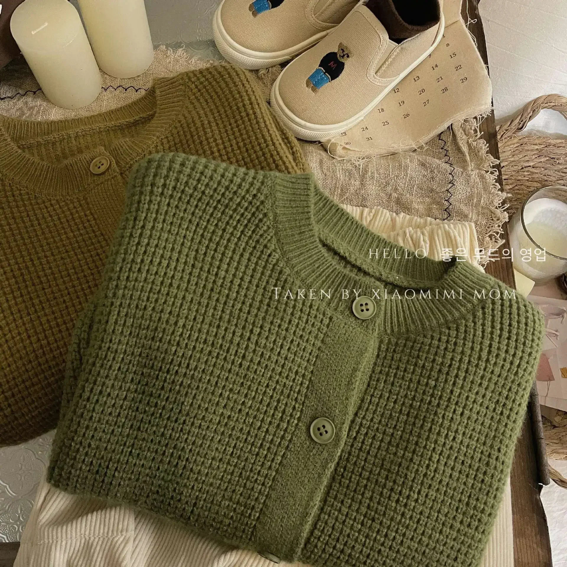 Fashion Spring Autumn Knitted Sweaters Green Yellow Single Breasted Coats Toddler Cardigans for Baby Boys Girls