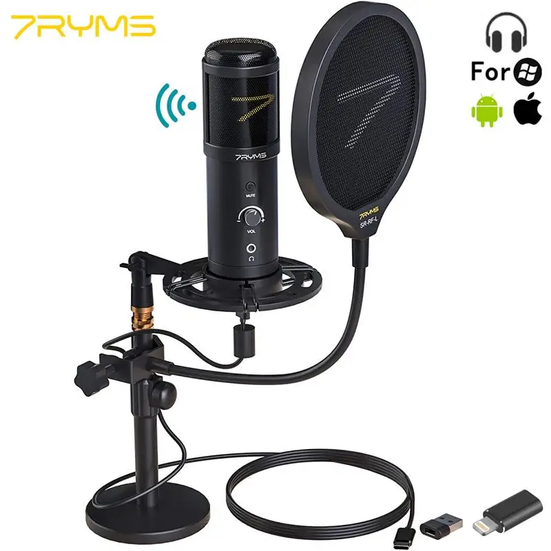 

7RYMS Condenser USB Microphone SR-AU01-K2 PC Microphone Kit with Shock Mount and Real-time Monitor for Podcast Live Streaming