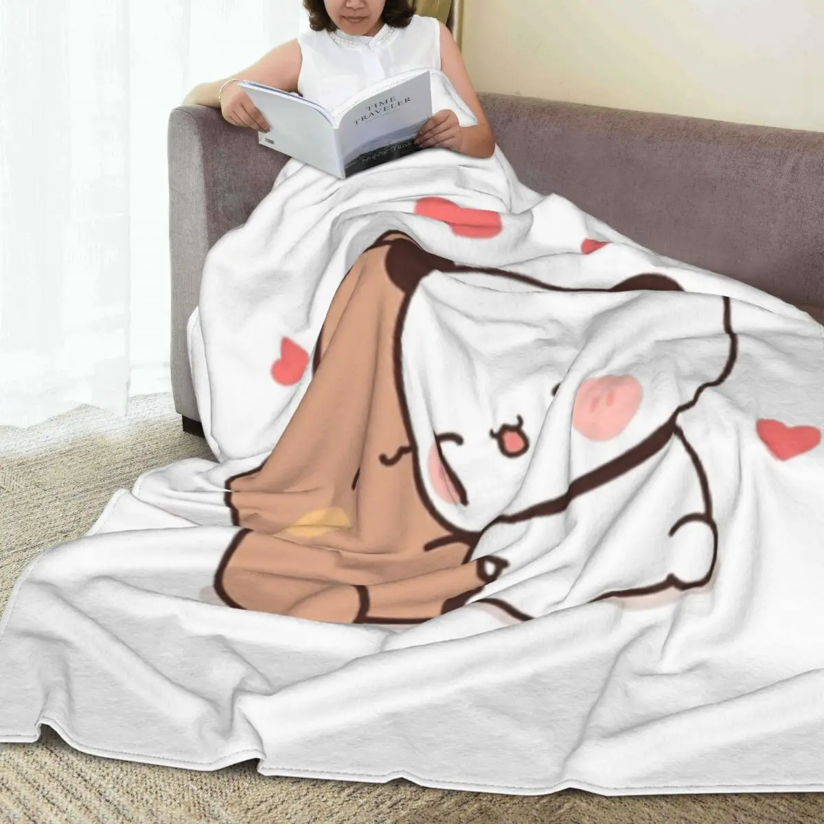 Bubu Dudu Blankets Happy Cartoon Heart Travelling Flannel Bedding Throws Super Warm Couch Chair Sofa Bed Design Bedspread Gift