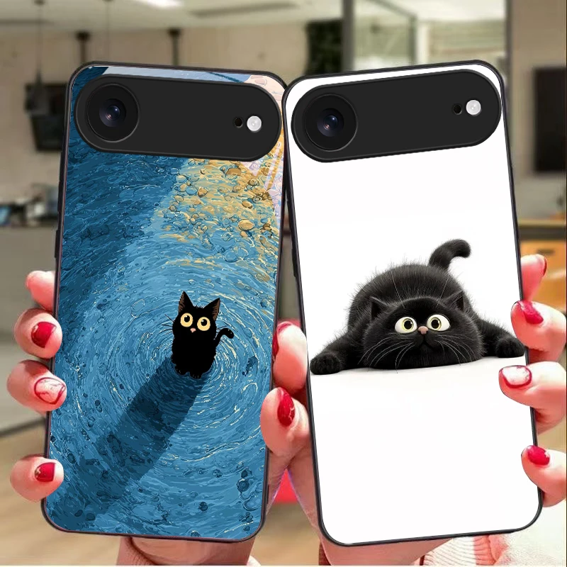 A kitten in blue water For iPhone 11 Pro 12 13 mini 14 15 Pro Max 16 E 17 Air XS Max XR 8 7 Plus SE 5 6 Black Glass Phone Case