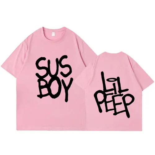Imagen 2 del producto Camiseta rosa de rapero Lil Peep Sus Boy para hombres y mujeres, camiseta de manga corta de Hip Hop, Camiseta de algodón de gran tamaño de alta calidad
