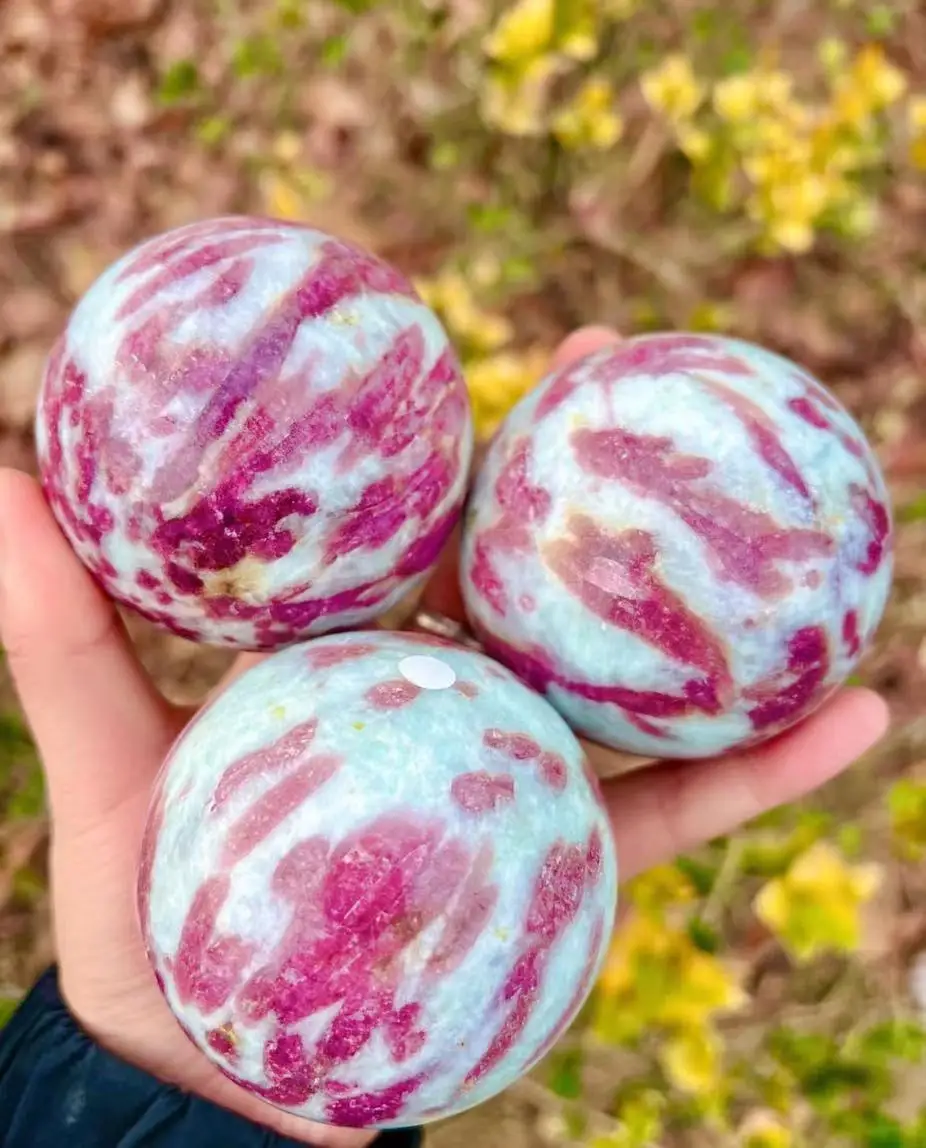 Natural Pink Tourmaline Crystal Sphere, Calcite Healing Quartz Ball, Home Decor, 1Pc