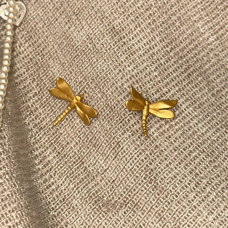 925 Sterling Silver Jewelry 18K Gold Plated Cute Dragonfly Stud Earrings for Women Wedding Party Jewelry For Girls Friend Gift view 3