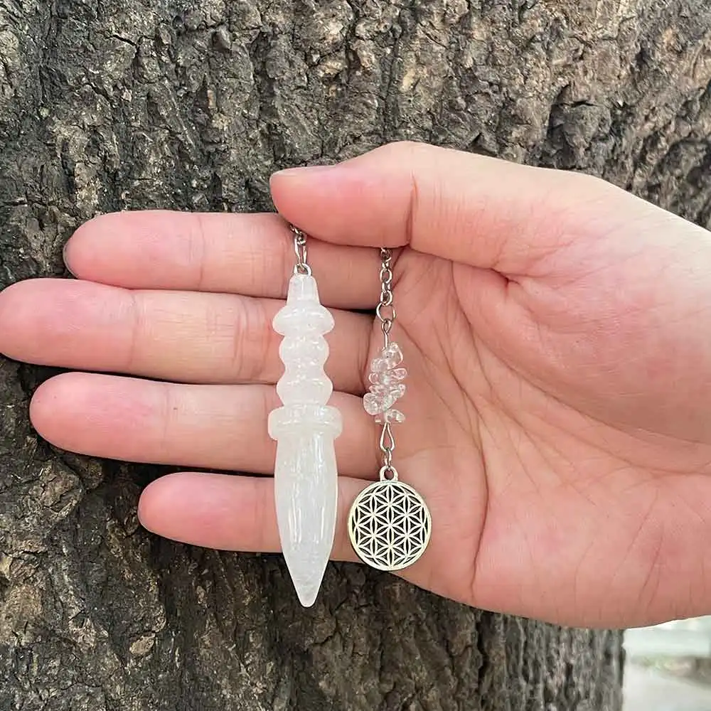 Egyptian Thot Pendulum Dowsing Divintation Natural Stone Pendant Rock Crystal Clear Quartz Flower of Life Spiritual Pendulo x242