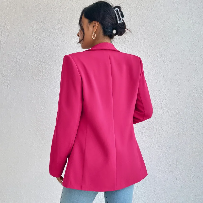 Blazer chic rosa rossa per donna Primavera 2023 Cappotti casual Giacca da donna nera Abito basic slim estivo Giacca da donna da ufficio