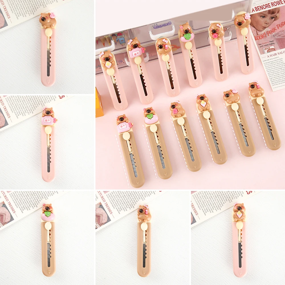 New Plastic Capibara Cutter Cartoon School Office Supplies Paper Cutting Tool Mini Retractable Letter Opener