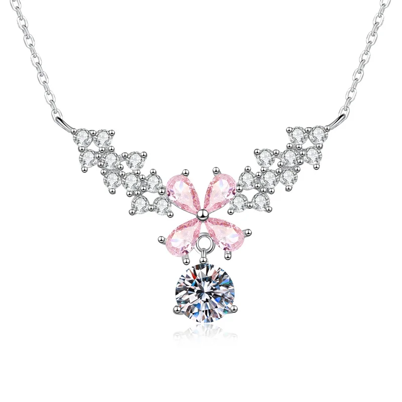 XL568 Lefei Fashion Trendy Luxury Classic Moissanite Pink Butterfly Necklace Charm Women Real s925 Sterling Silver Party Jewelry