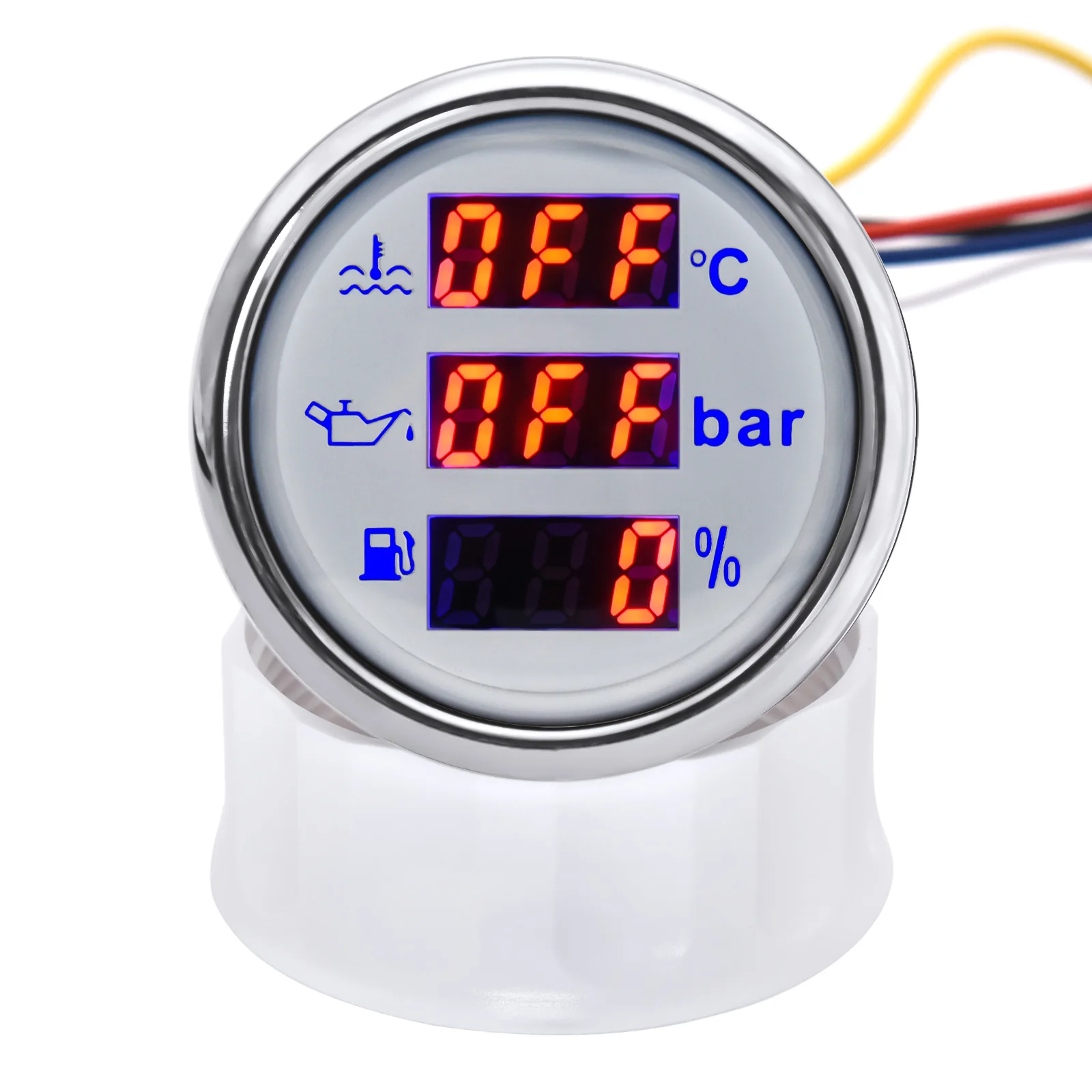 HD 52mm Universal Digital 3 In 1 Multi Function Gauge 40-120℃ Water Temp Fuel Gauge Oil Pressure Voltmeter RPM With Alarm 9-32V view 4