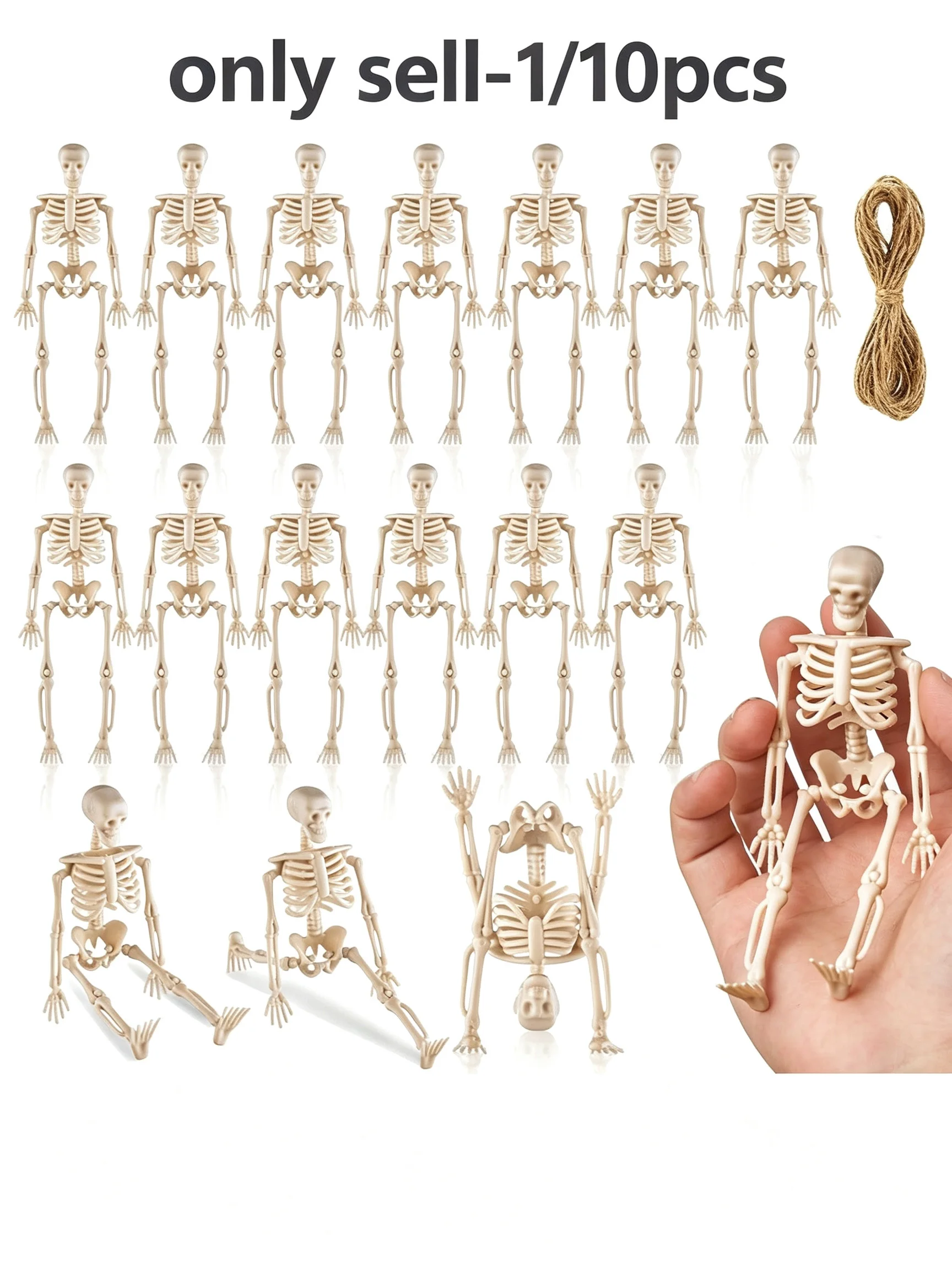1/10 Pack Halloween Decorations Small Plastic Skull Head with Jointed Movability Perfect for Porch Yard Cemetery Haunted House P