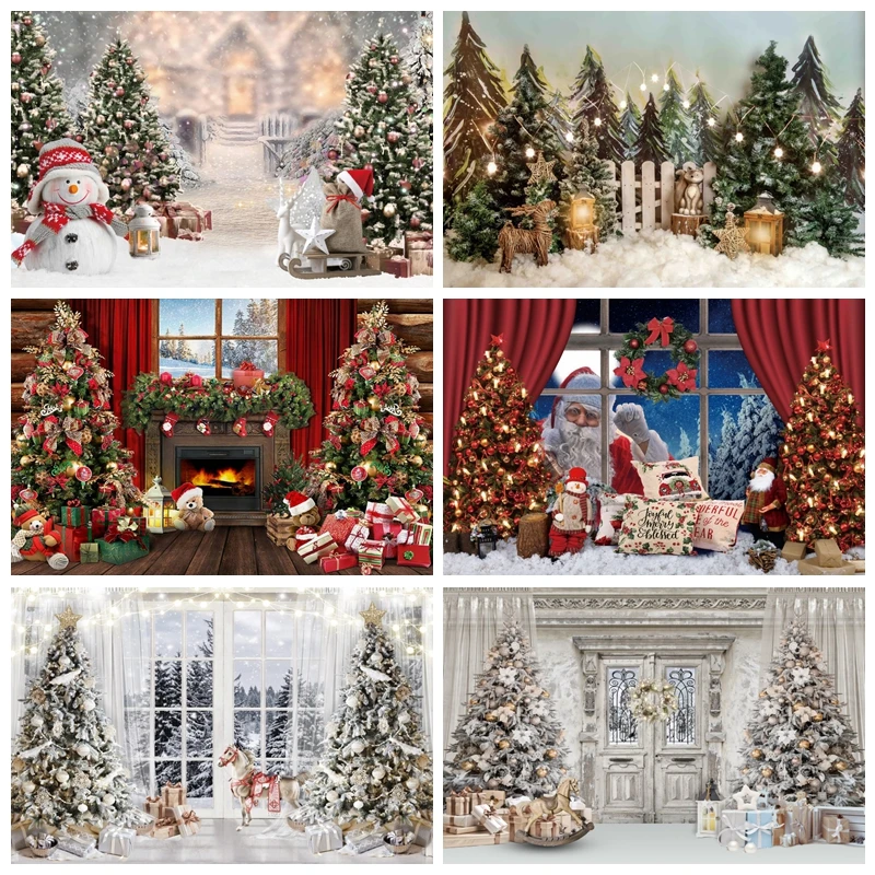 

Christmas Photography Backdrop Xmas Tree Window Fireplace Gift Santa Winter Family Party Decor Kids Portrait Photo Background