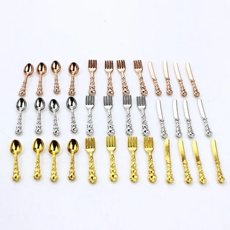DOLLHOUSE Miniaturgeschirr und Essen Spielszene Modell Puppenhaus Zubehör Mini Muster Messer, Gabel, Löffel Ornament