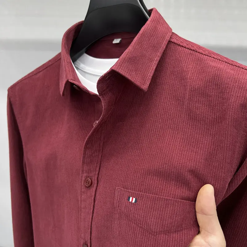 High-End Men's Business Casual Loose Fit Long Sleeve Corduroy Shirt Autumn Winter Heavyweight Versatile Outerwear Coat